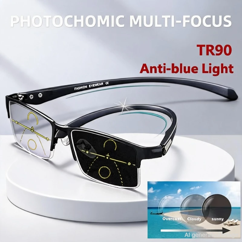 Lunettes de lecture multifocales en titane TR90, photochromiques, pour hommes et femmes, à verres progressifs, anti-lumière bleue, protection UV, lunettes pour presbytie, 2028