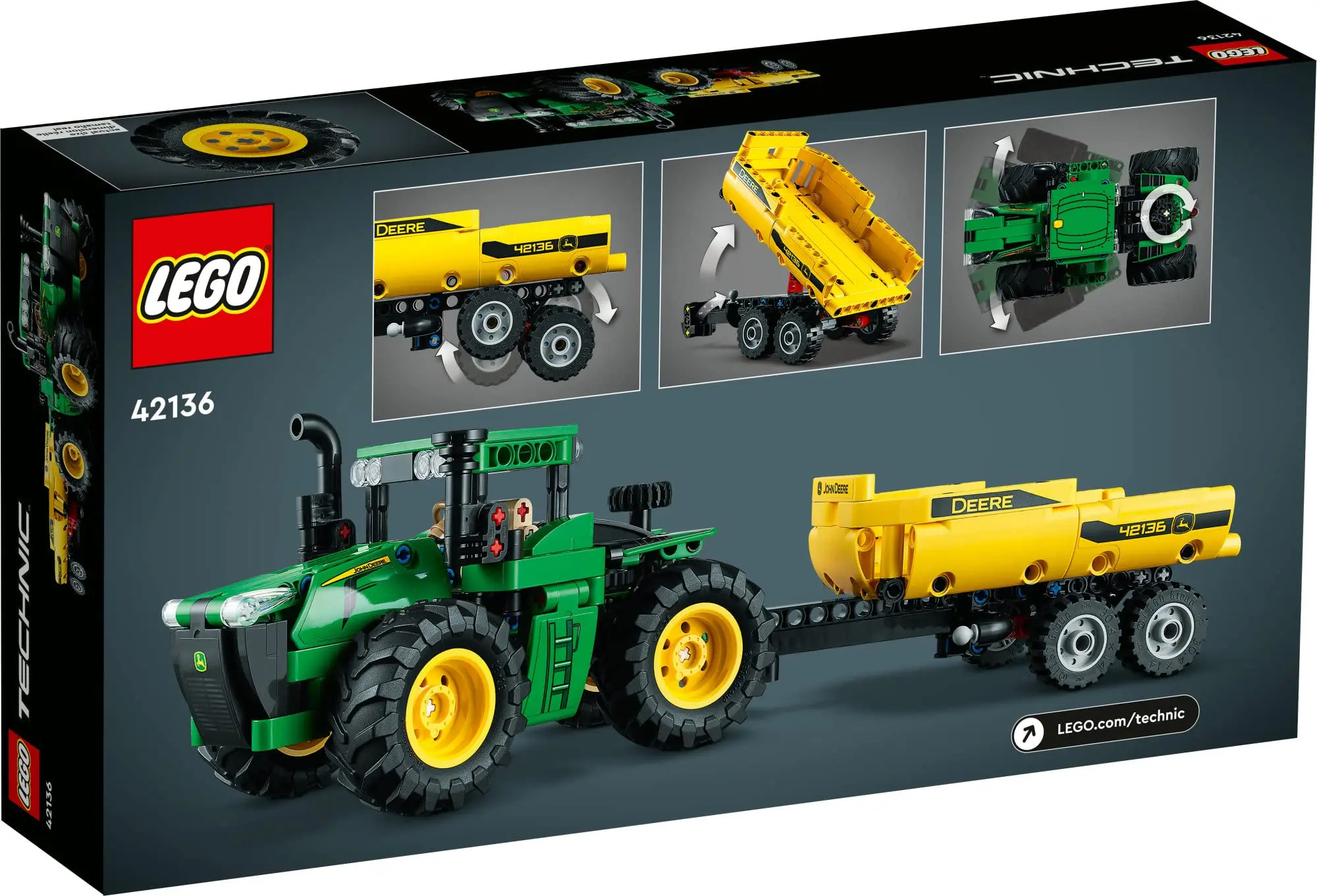 LEGO Technic John Deere 9620R 4WD Tractor Toy 42136 Building Bricks Collectible Model with Trailer Christmas Gift (390 Pieces)