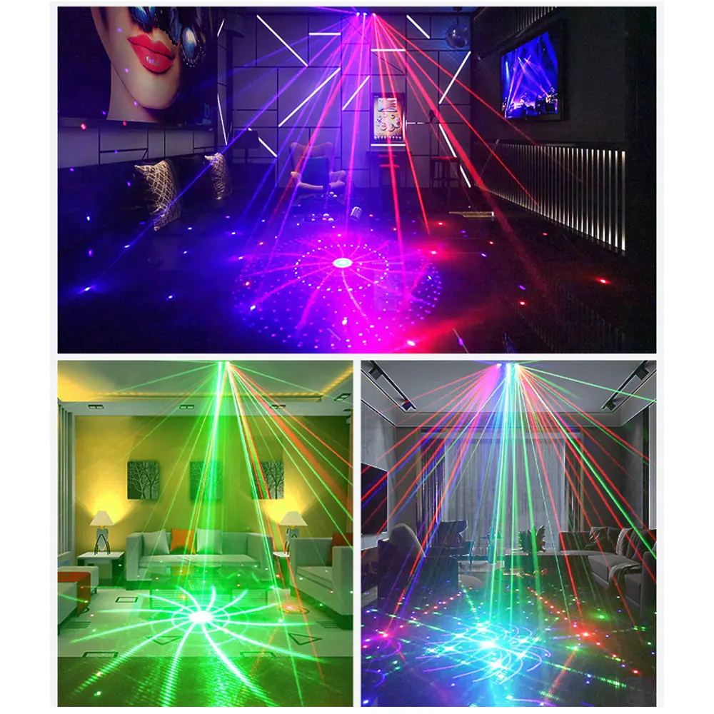 21 Hole RGB Party DJ Disco Beam Patterns Stage Laser Light Projector RGB UV LED Strobe Sound