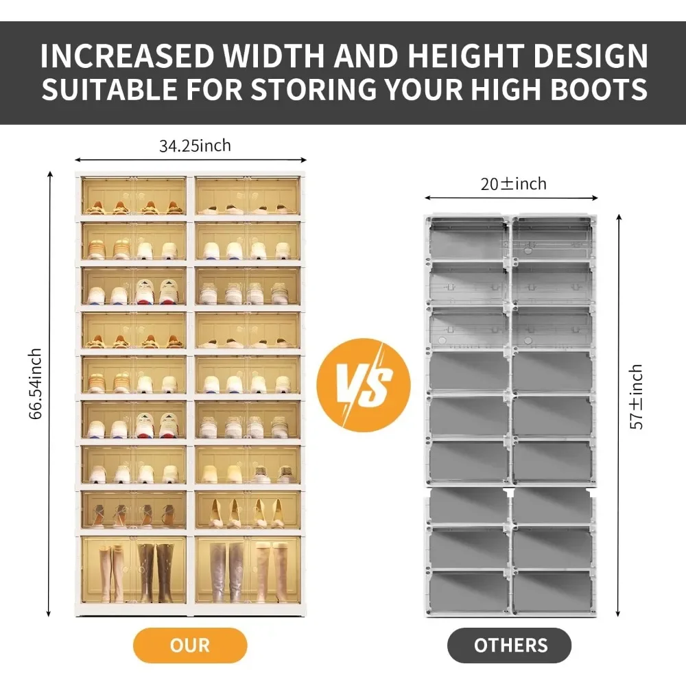 9-Tier Foldable Shoe Rack Organizer for Closet 36Pairs Plastic Shoe Shelf Collapsible Shoes Storage Box Clear Shoe Boxes