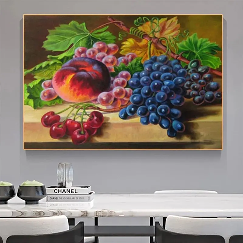 Arte de pared de frutas moderno nórdico, impresiones en lienzo, carteles para sala de estar, decoración de cocina, imágenes de uva y manzana sin marco