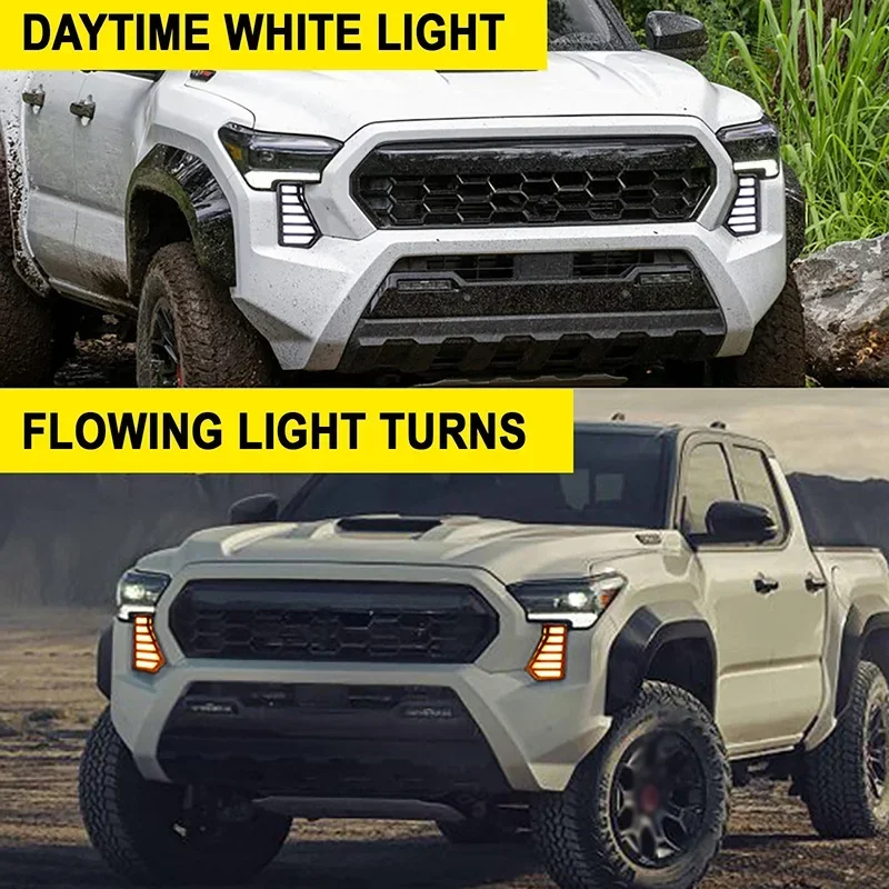 8000K-15000K White Light LED Daytime Running Light Yellow Light Flowingt Turn Signal Fit For Toyota Tacoma 2024 Car Accessories