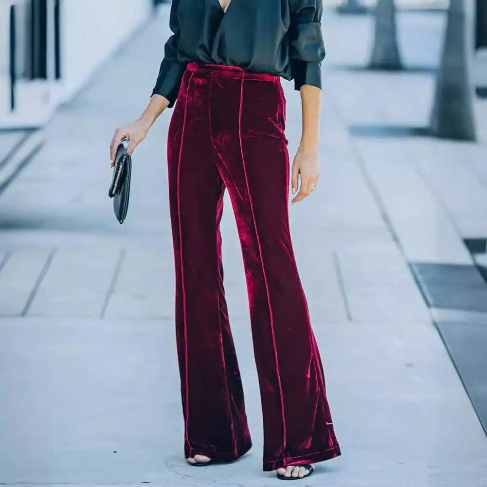 

Golden Velvet Trousers Spring Autumn Velvet Pants Elegant Golden Velvet Flared Pants for Women High-waisted Wide Leg Trousers