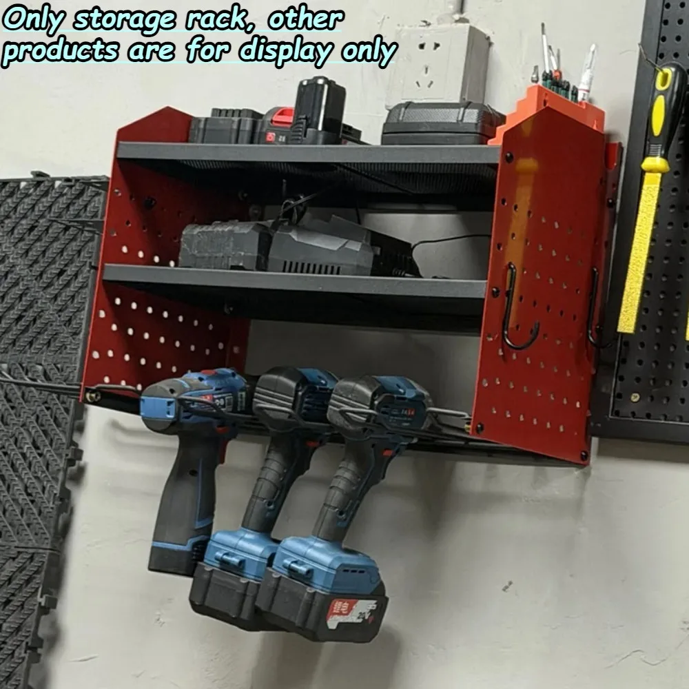 Wall Mounted Power Tool Organizer Heavy Duty Tools Storage Rack with Hooks Garage Tool Holder for Drill Charger Workshop