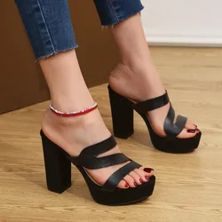 Women High Heels Party Shoes Chunky Sandals 2024 New Summer Cross Tied Sexy Pumps Rome Ladies Shoes Slippers Mujer Zapatos