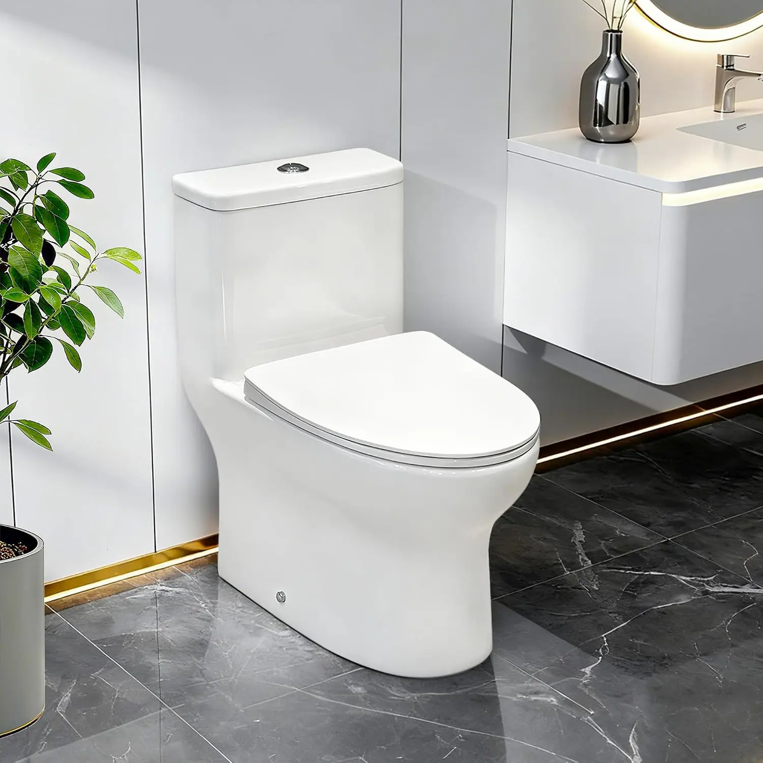 W2161RD One-Piece Toilet | Dual Flush 1.0/1.28 GPF and MAP 1000g, Elongated Toilet 12
