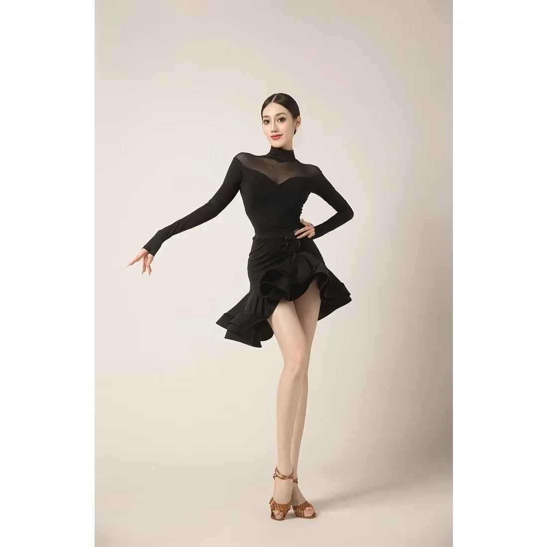 Costume d'entraînement de danse latine, jupe à manches longues, ensemble automne-hiver pour Performance d'examen, nouveau Costume d'entraînement pour femmes