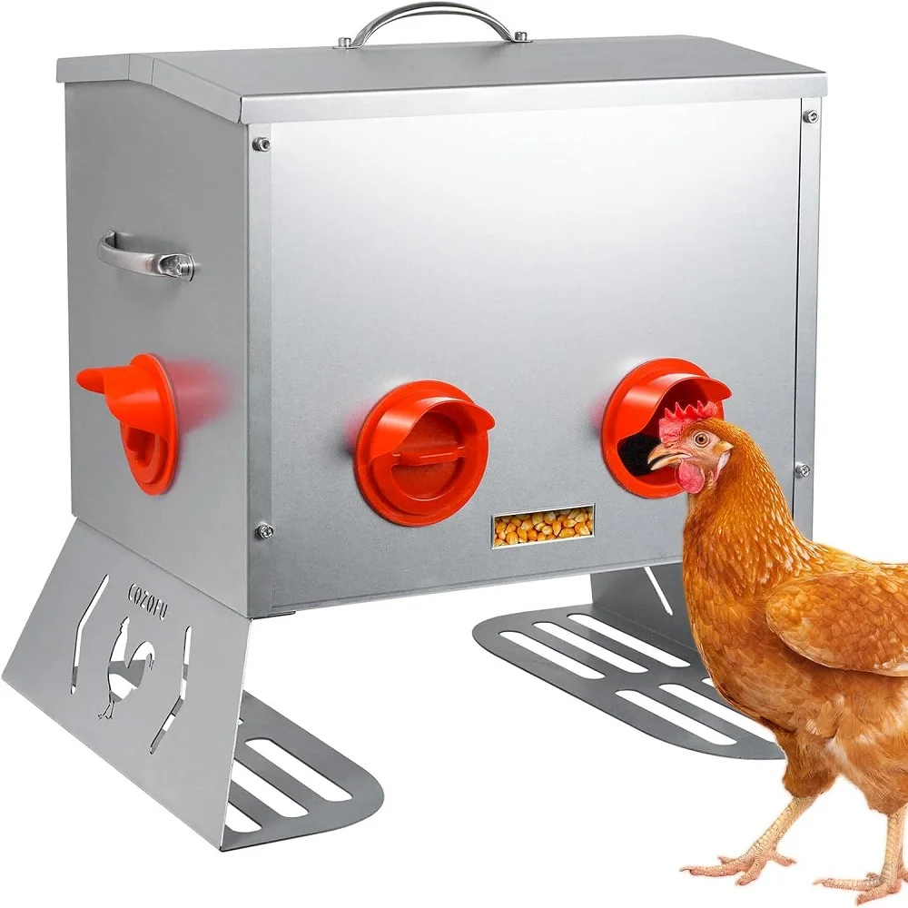 6-ports-gravity-automated-chicken-feeder-spill-resistant-durable-high-quality-galvanized-steel-chicken-coop-feeder-with-handle