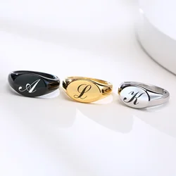 Chic Gold Color Signet Rings for Women,Free Custom Initial Monogram Ring,Young Girls Letter Pinkie Ring,2022 Fashion Jewelry