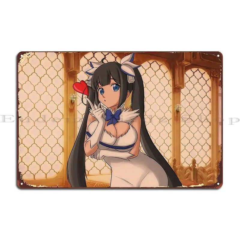 Hestia Blowing A Kiss, милый аниме-девушка, металлическая табличка, постер, дизайн, индивидуальный гаражный клуб, вечерние клубные жестяные вывески, постер