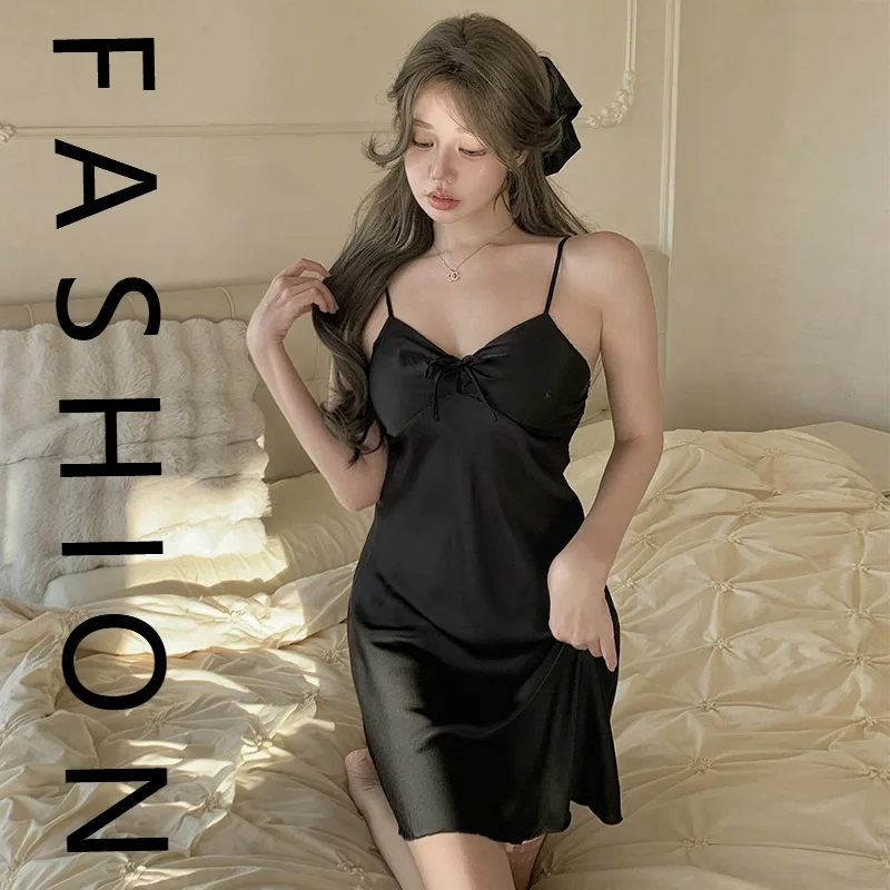 

2025 французские сексуальные пижамы женские летние Ice Ribbon нагрудник ночная рубашка на подтяжках ночная рубашка летняя новая шелковая одежда для дома новая
