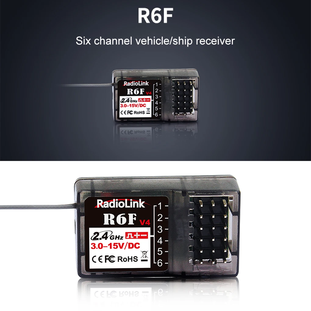 Radiolink R6FG V5 2.4G 6CH FHSS Ricevitore Giroscopio all\'interno per RC6GS V2/RC4GS V2/T8S/T8FB Trasmettitore RC per RC Auto Barca