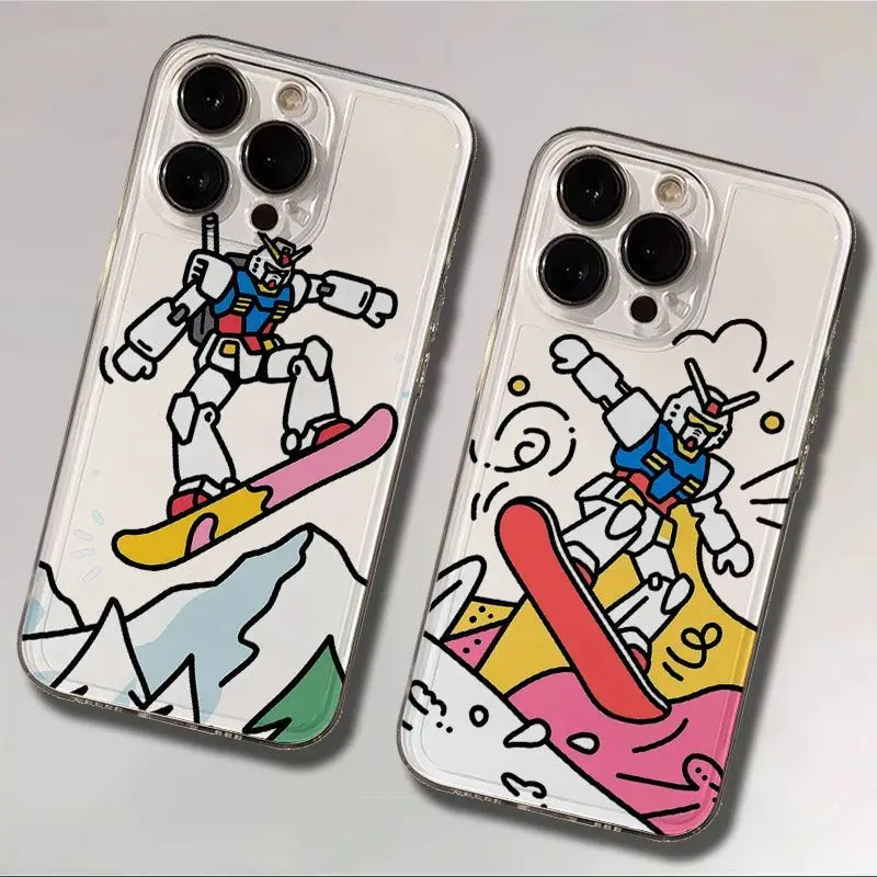

Animation Peripheral Gundam Silicone Phone Case Protective Cover for IPhone 16 17 15 13 Pro Max 14 Plus Anti-fall Holiday Gift