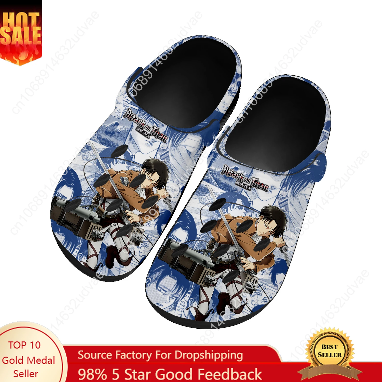 

Attack on Titan Levi Ackerman Water Shoes Mens Womens Home Garden Clogs Customizd Sandals Beach Breathable Hole Slippers