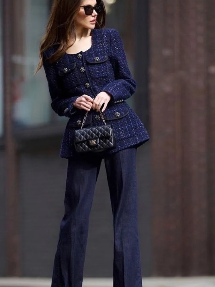 UCXQ Vintage Short Jacket European Style Square Neck Single Breasted All Match Elegant Tweed Coat Women 2024 Spring Autumn C2100