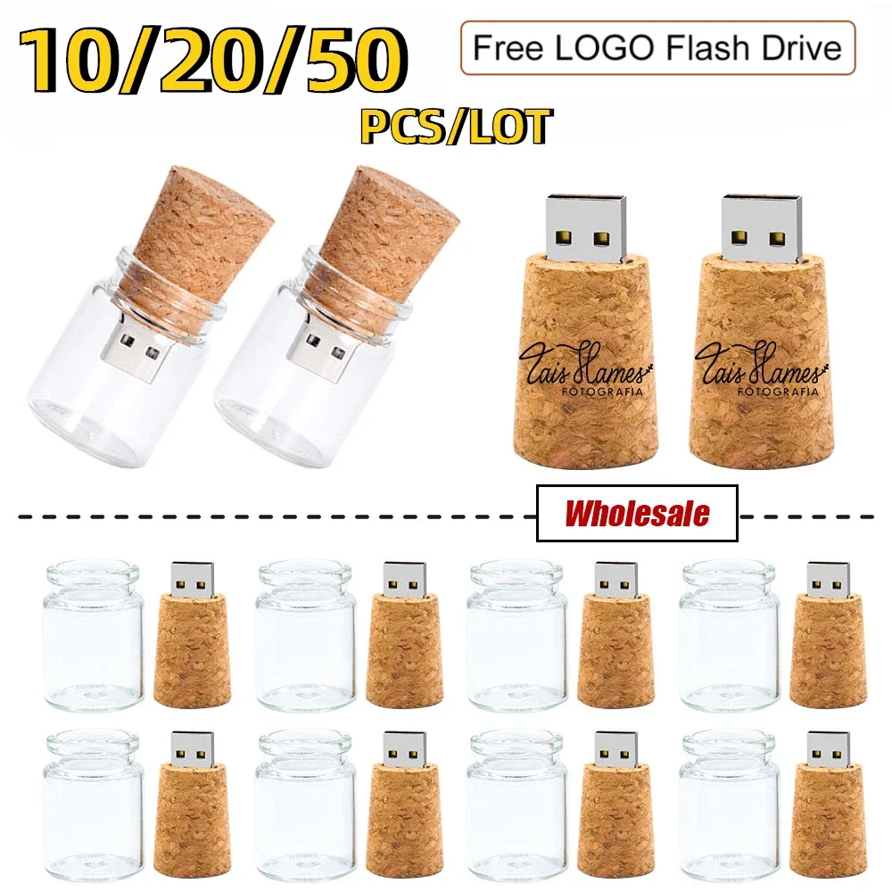 10-50PCS/Lot USB2.0 U Disk Glass Drift Bottle With Cork Flash Drive Pendrive 4GB 8GB 16GB 32GB 64G 128G Cretive Gift (Free Logo)