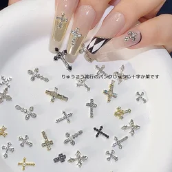 TSZS 10pcs/lot Classic Full Glitter Rhinestones 3d Nail Charms Punk Silver Cross Nail Art decor Luxury Glitter Alloy