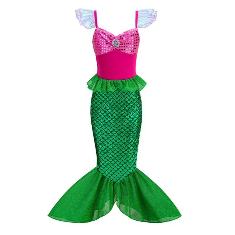 Girls Cosplay DISNEY Little Mermaid Costume Kids Fish Tail Dress Carnival Fancy Party Dress Children Halloween Dress Up Apparel view 2