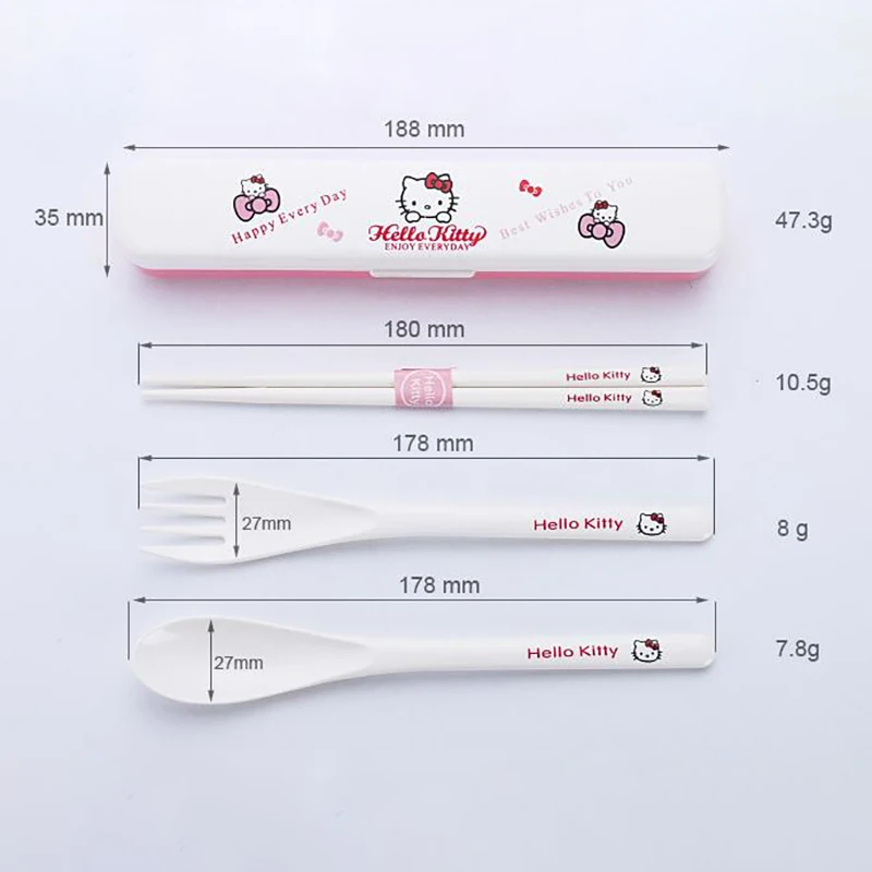 مجموعة شوكات ملعقة صغيرة محمولة لطيفة سانريو مرحبا كيتي ، لوازم أدوات المائدة ، إكسسوارات المطبخ ، طفل ، 3 * *