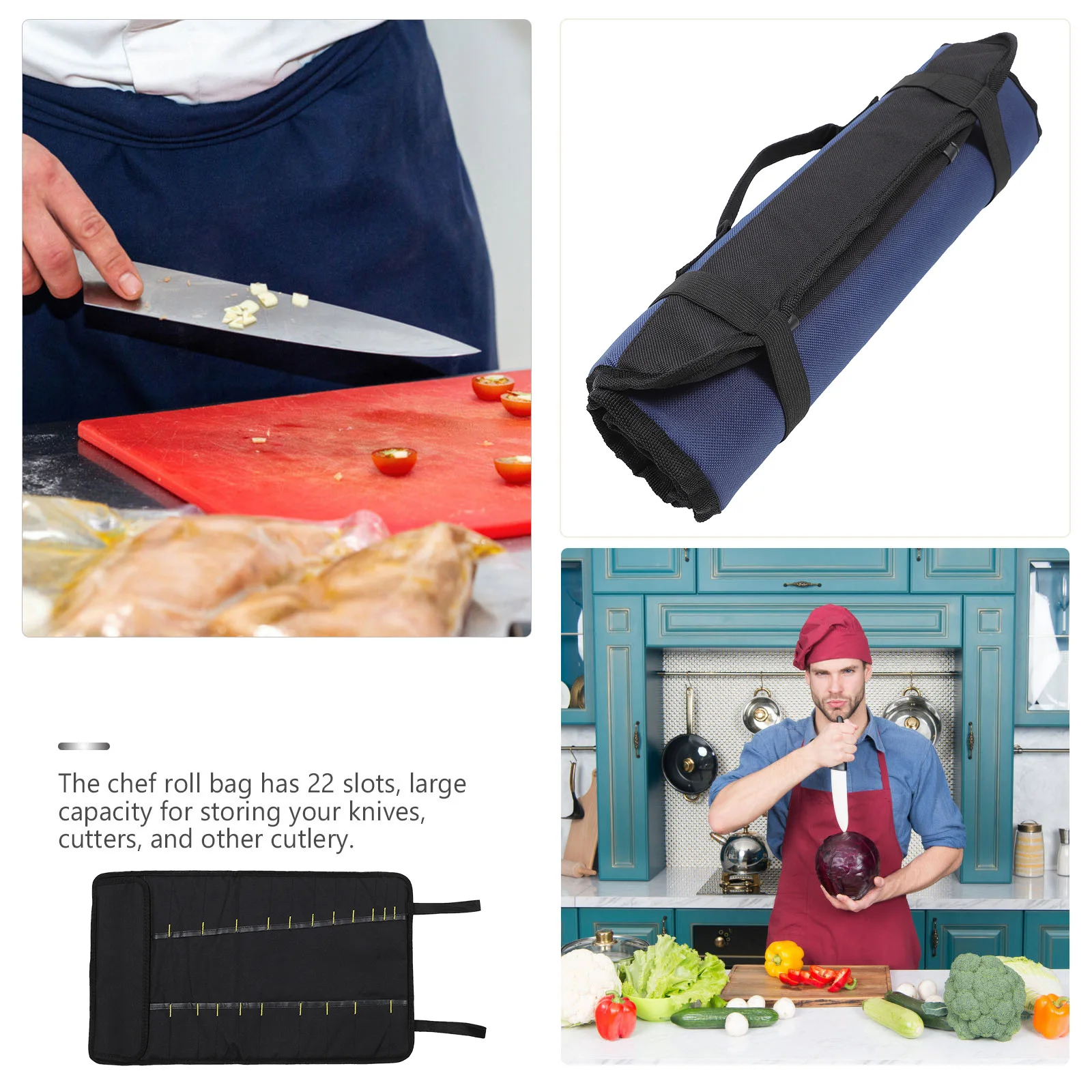 

22 Slots Chef Knife Bag Oxford Cloth Portable Roll Case for Knives Cutlery Storage Home Restaurant Use