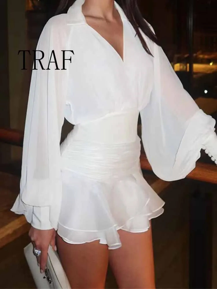 

TRAF Spring New Women's Wear European and American Style Fashion Temperament Simple V-neck Long-sleeved Shirt Short Skirt Suit