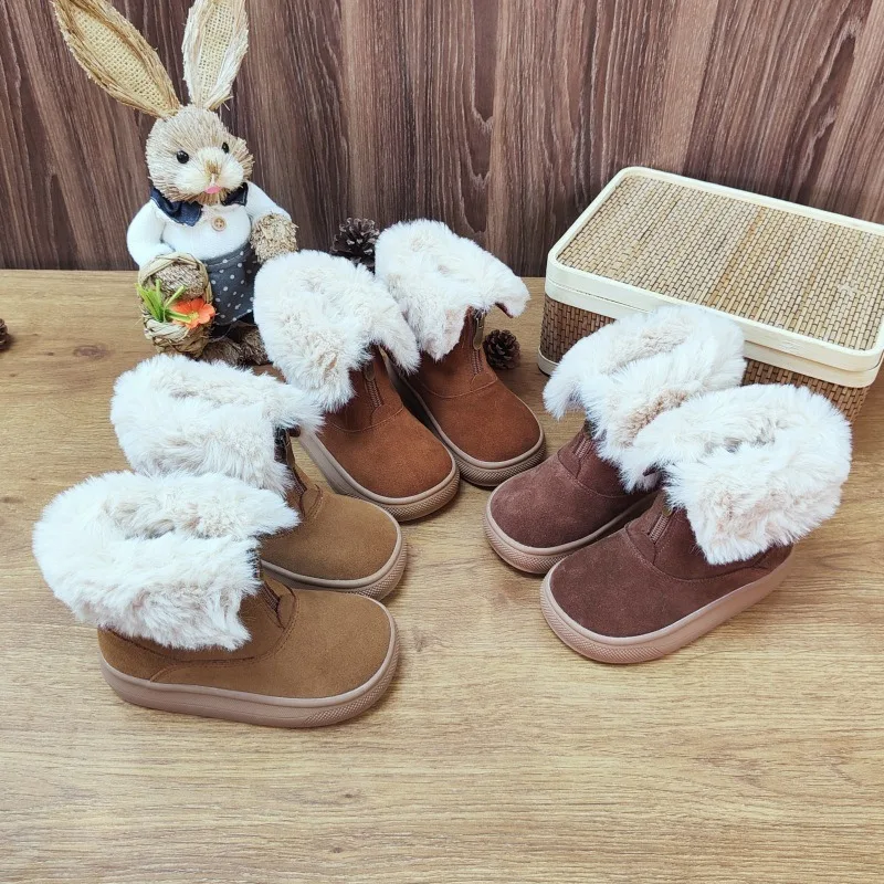 Girls Snow Boots 2024 Winter New Fashion Small and Medium-sized Children's Real Fur Boots Padded Warm Leather Boots Non-slip