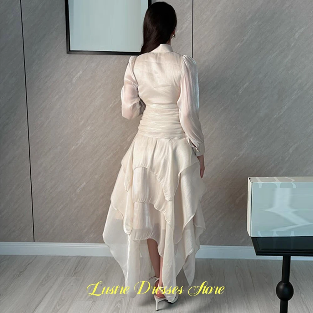 Modern High Collar Organza Evening Dress Fashion Buttons Prom Dresses Graceful Long Sleeves Customized Special Occasion Gowns
