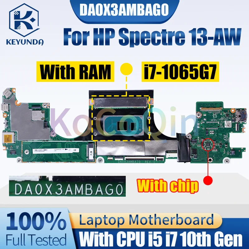 DA0X3AMBAG0 For HP Spectre 13-AW Notebook Mainboard i5-1035G4 i7-1065G7 With RAM M03271-601 L71985-601 Laptop Motherboard Tested