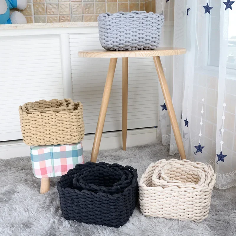 1PC Nordic Hand-woven Thick Cotton Rope Storage Box Baby Toy Snacks Keys Cloth Sundries Storages Basket Desktop Organizer