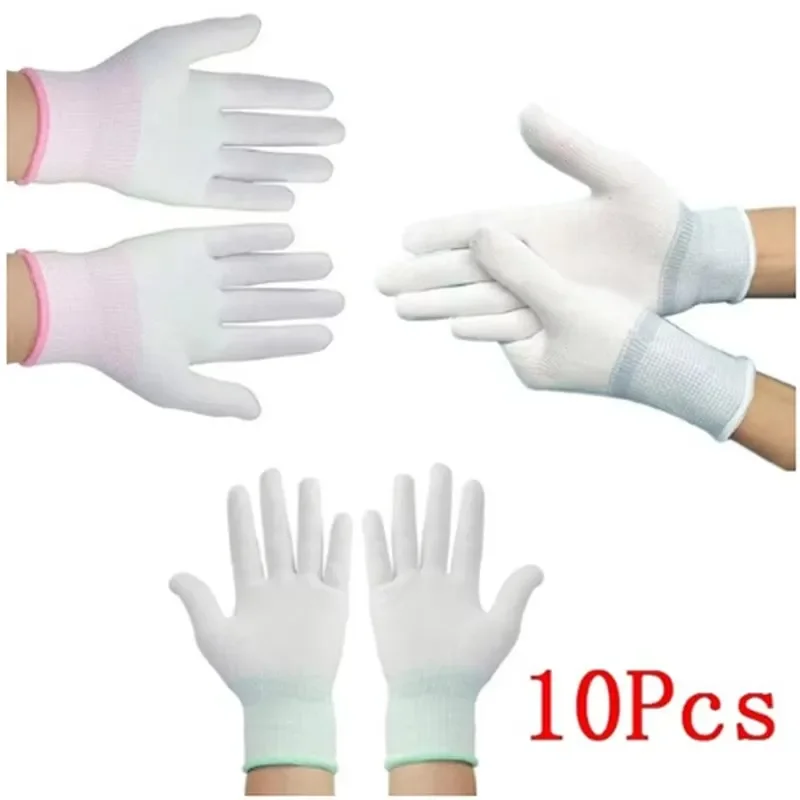 10pcs PU palm gloves white dust-free electronic factory anti-static coating PU finger protection gloves
