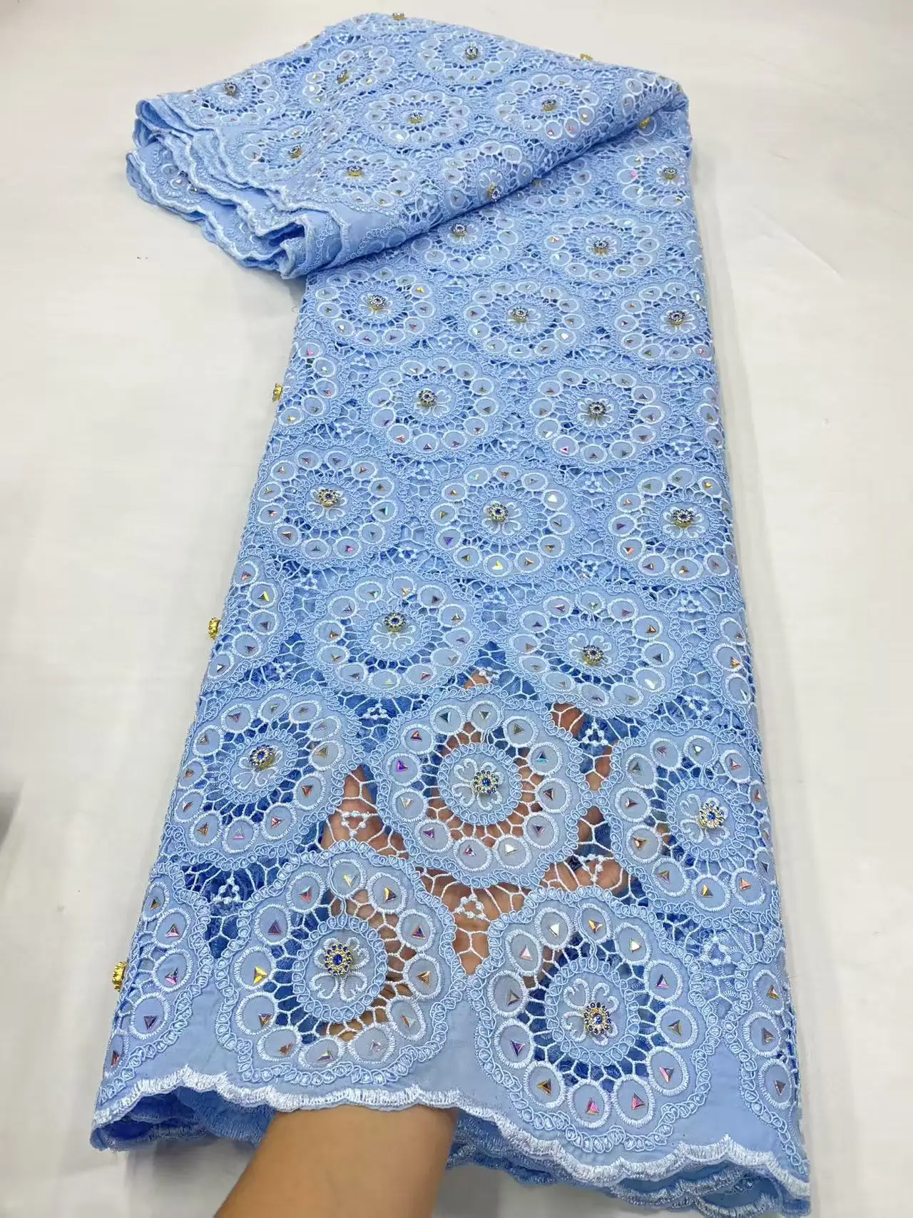 African Guipure Lace Fabric 2025 High Quality Lace 5 Yards Embroidery Nigerian Cord Lace Fabric For Evening Party Dress Hm210-1