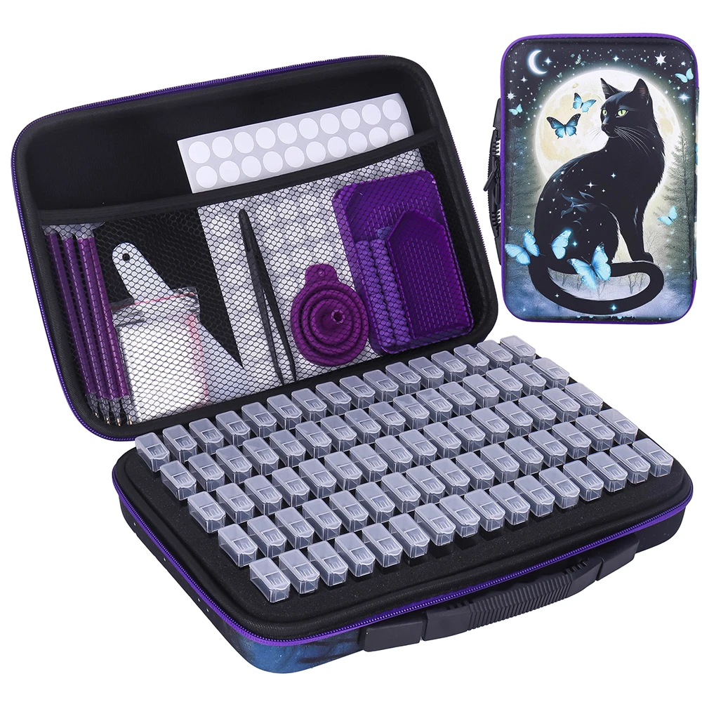 60 Bottles Storage Box 5D Diamond Painting Accessories Tools Carry Case Diamant Painting Tools Container Black Cat ButterflyBag