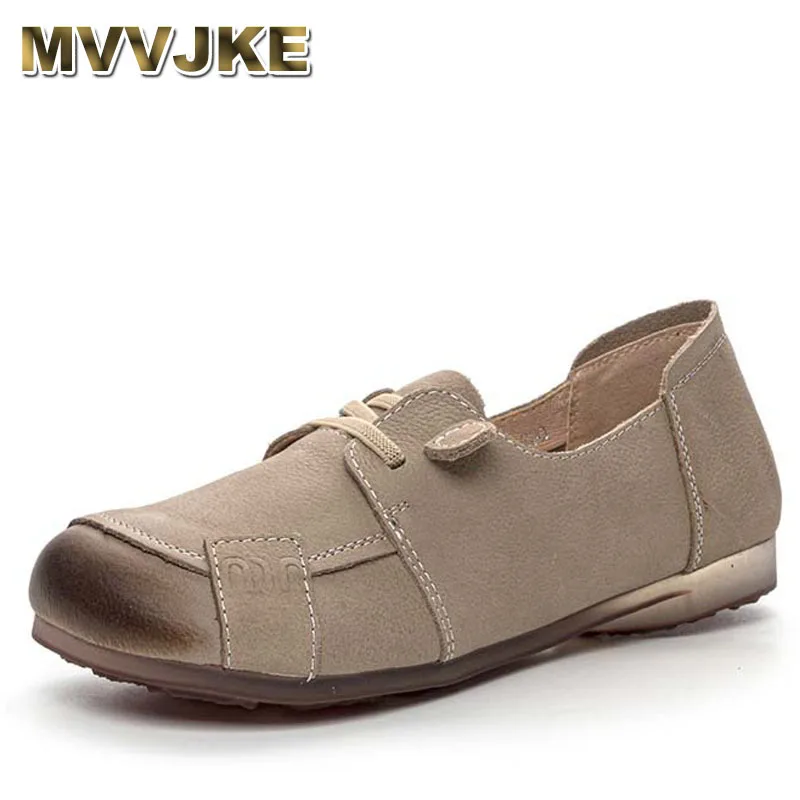 Women Loafers Leather Shoes Low Heels Soft Spring Handmade Genuine Leather Women Shoes 2024 Lace Up Coffee Casual Ladies