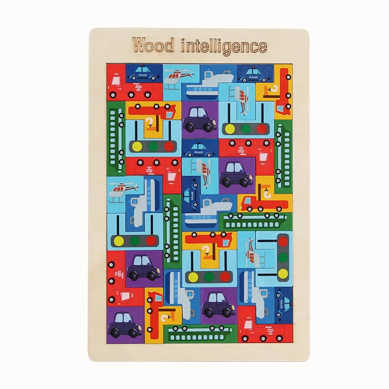 1PC Wooden Block Puzzle Versatile Animal Intelligence Block Puzzle Game Traffic 3D Puzzle Board Children\'s Education Puzzle Toys