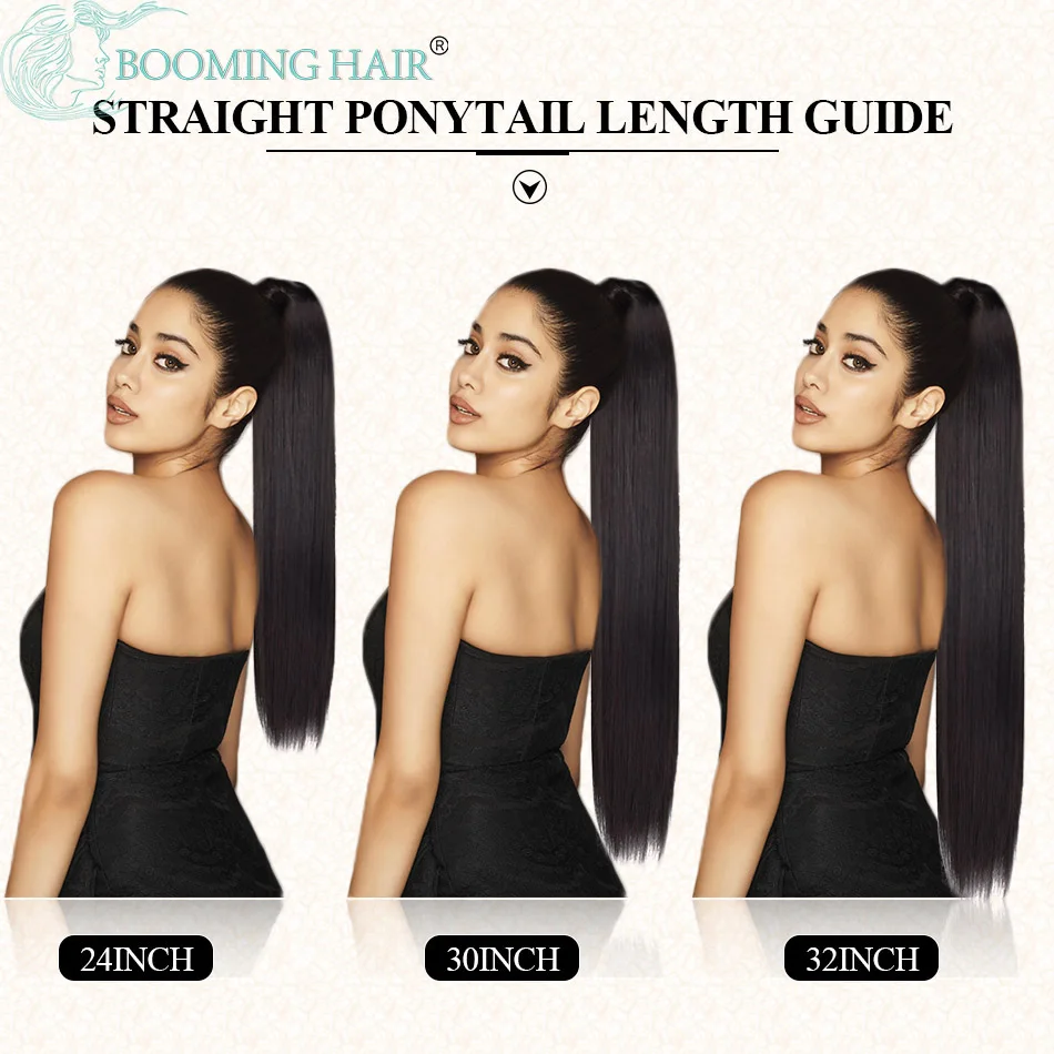 Long Straight Ponytail 32inch Synthetic Hair Fiber Heat-Resistant Drawstring Ponytail Clip in Fake Hair Long Smooth Pony Tail