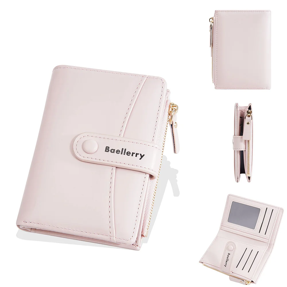 Simple Women Short Double Fold Coin Bag Watllet Pu Soft Dollar Zipper Bag Ladies Card Holder Buckle Purse For Gift