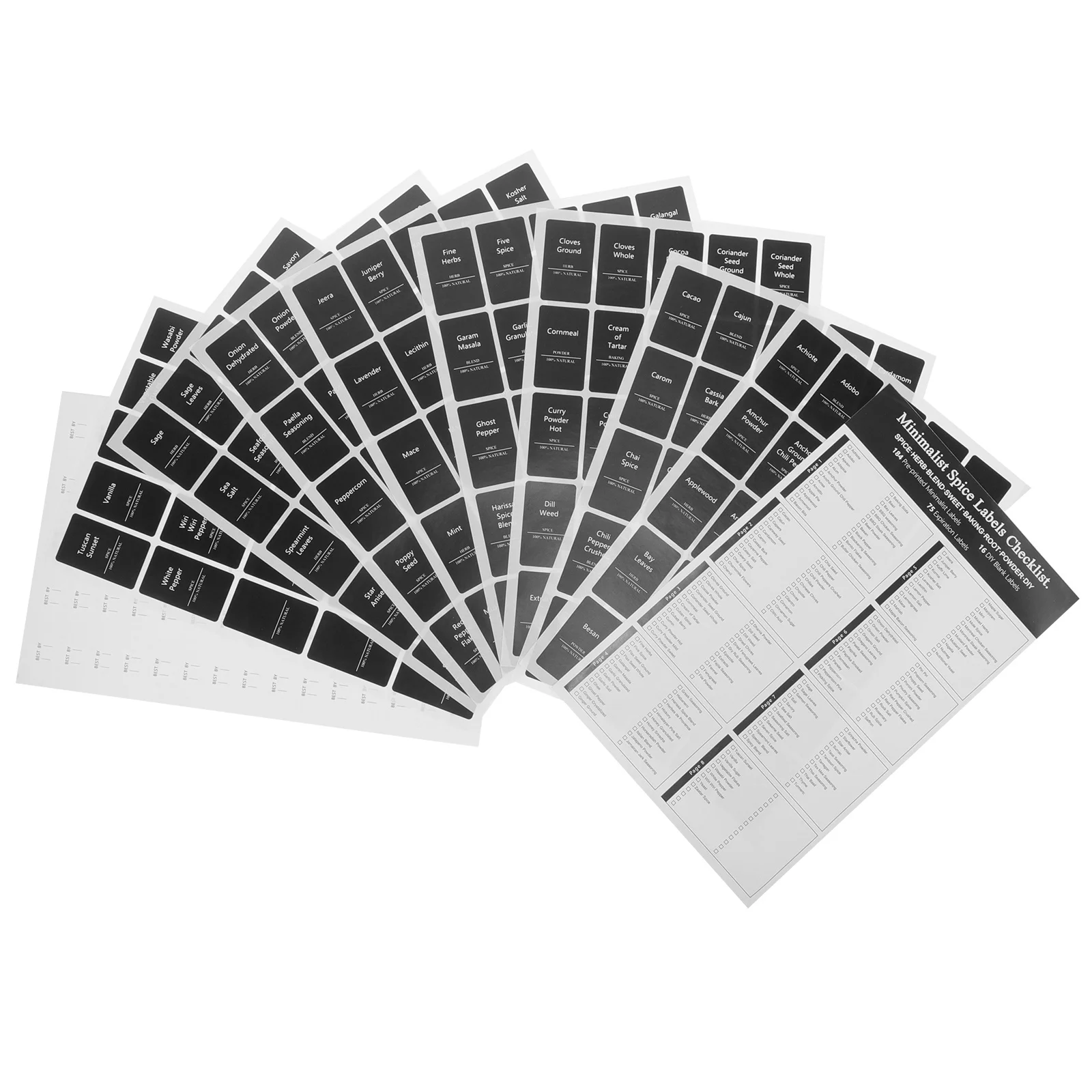6 Blatt Etikettenaufkleber für Küchengewürzgläser, bedruckt, selbstklebende Flaschenetikettenaufkleber für die Gewürzaufbewahrung, Markierungswerkzeug