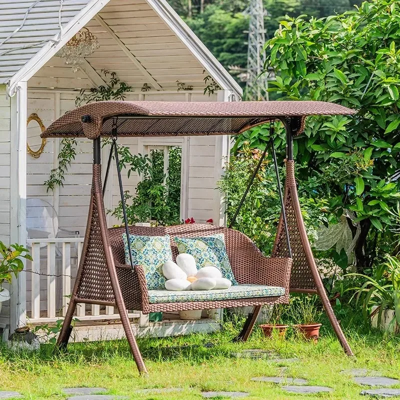 Outdoor Garden Hanging Chair Villa Hammock Double Wrought Iron Rattan Chair Outdoor Swing