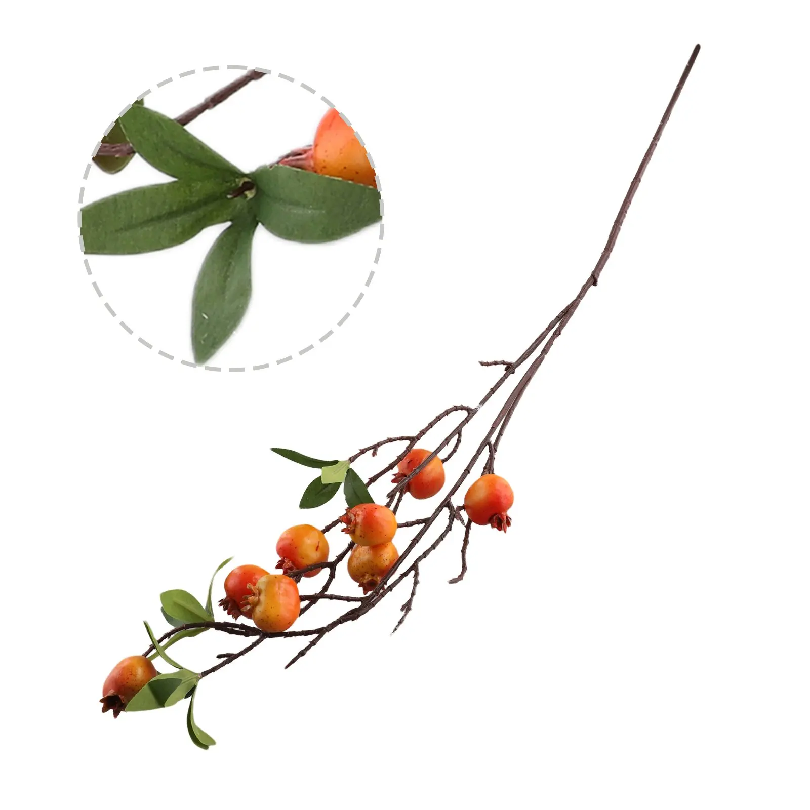 1pcs Fake Pomegranate Branch With Leaves 9 Heads Realistic Red Orange Artificial Flowers Hawthorn Real Touch Home Garden Decor