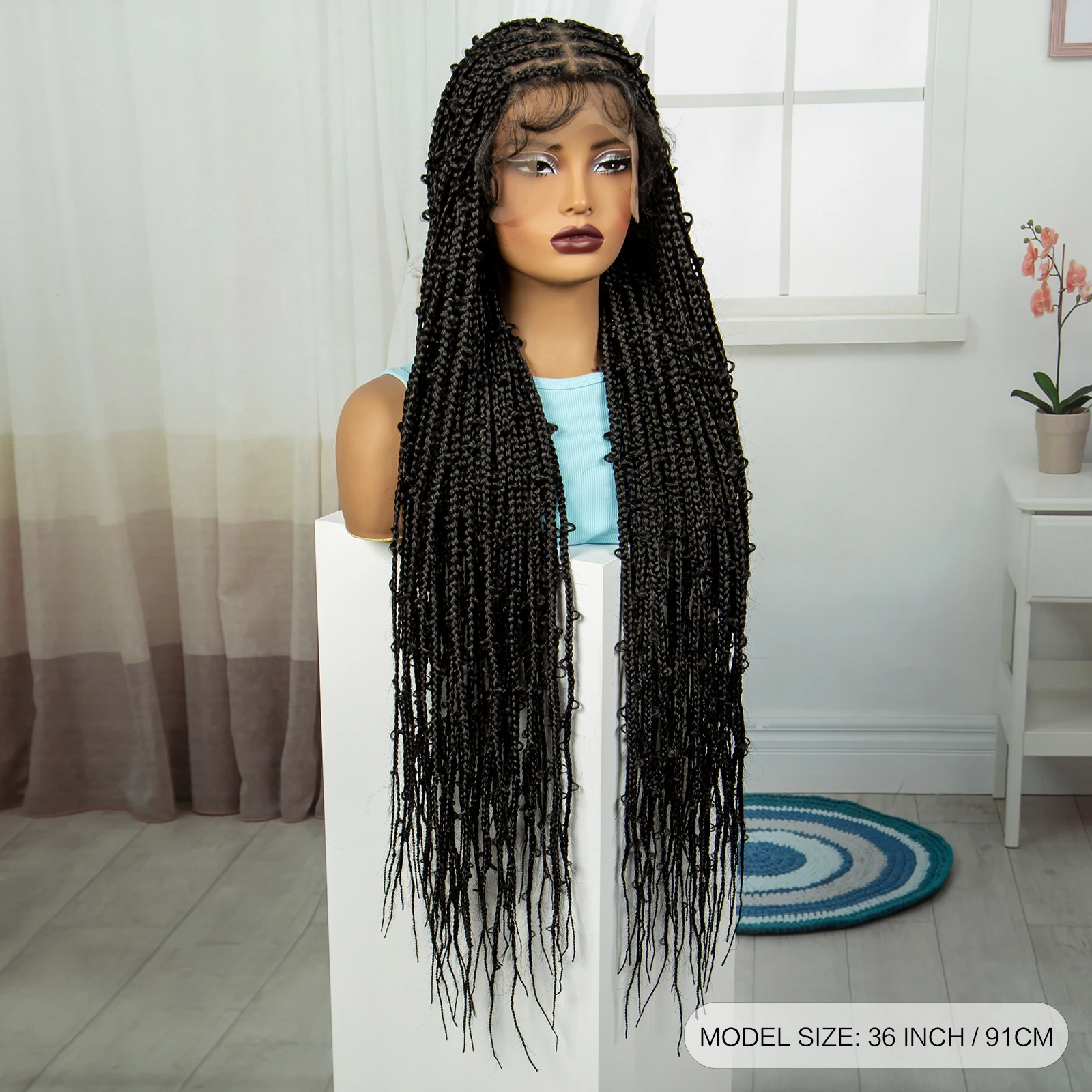 36 "Full Lace Vlinder Locs Gevlochten Pruiken Synthetische Knooploze Doos Gevlochten Kant Pruik Met Baby Haar Boho Vlechten Pruik Voor Zwarte Vrouwen