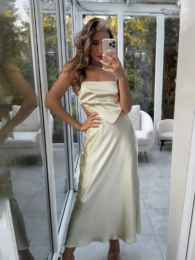 HH المرأة الشاطئ نمط الجانب زيبر أكمام عارية الذراعين الدانتيل متابعة الديكور فساتين المرأة الصيف الصلبة الساتان الملمس فستان بكتافة