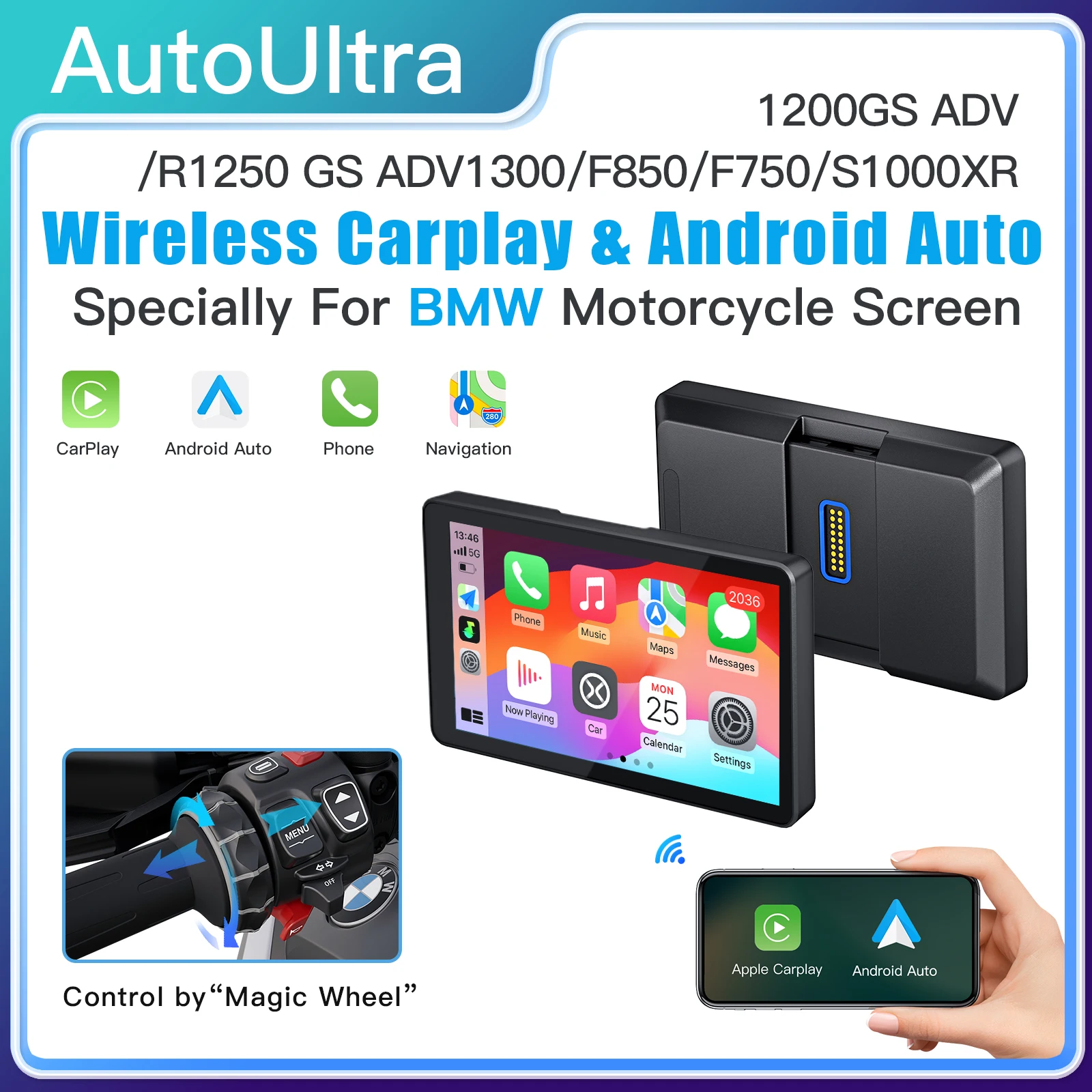 

Портативная GPS-навигация для мотоцикла BMW, беспроводная CarPlay Android auto IPX8 навигатор R1200 R1250 R1300 GS ADV с Bluetooth