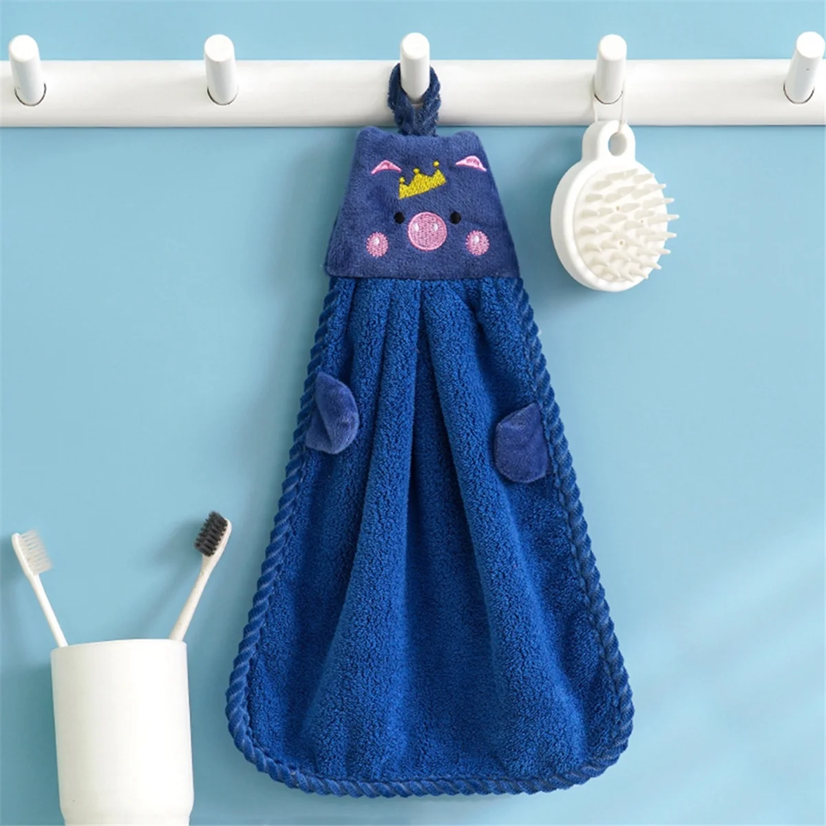 Hand Towel for Kitchen Bathroom Coral Velvet Microfiber Quick Dry Absorbent Cleaning Cloths Home Bath Terry Towels-Blue