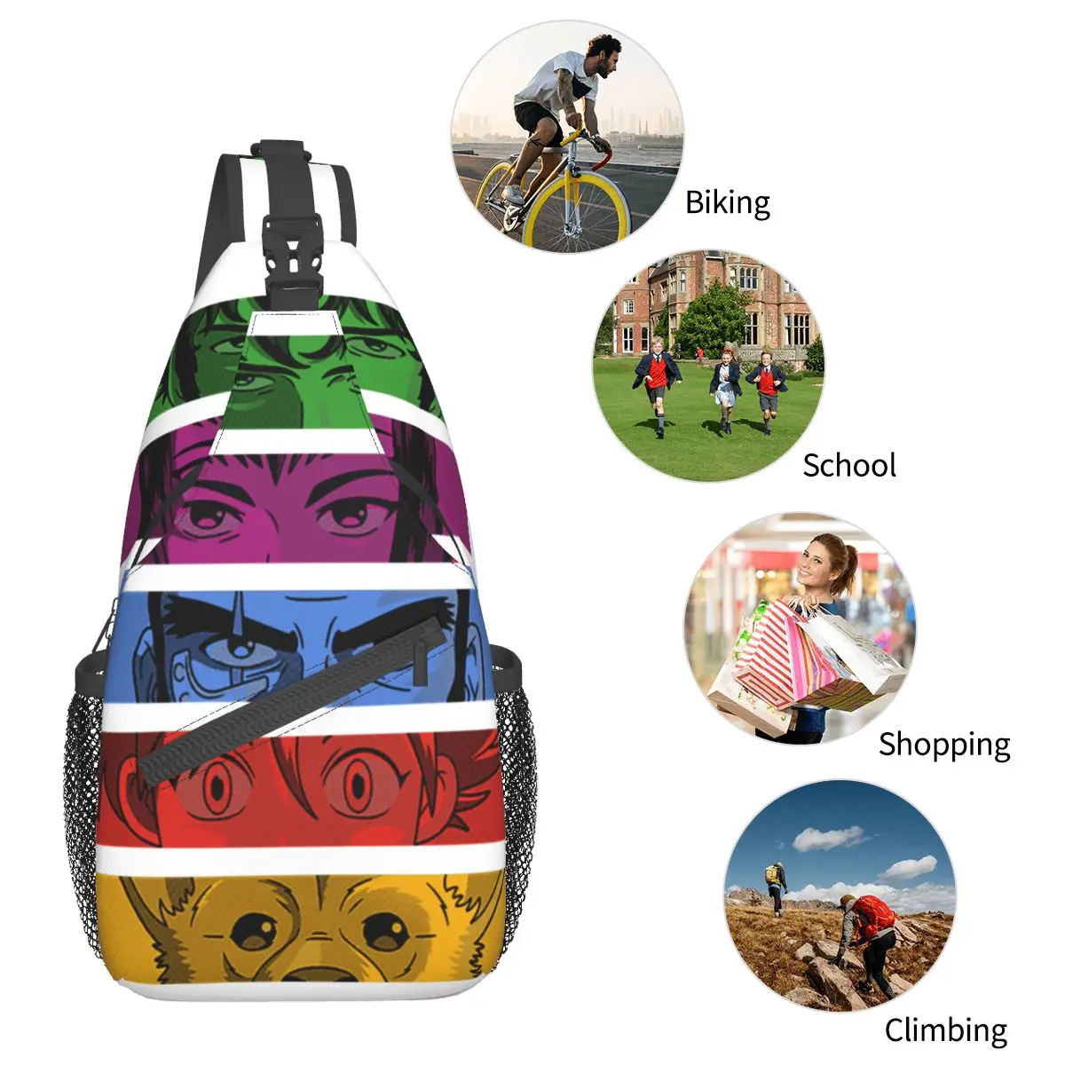 Cowboy Bebop Team kleine Schulter taschen Brust Cross body Schulter Rucksack Outdoor Wandern Tages rucksäcke Raum Anime Spike Männer Frauen Pack