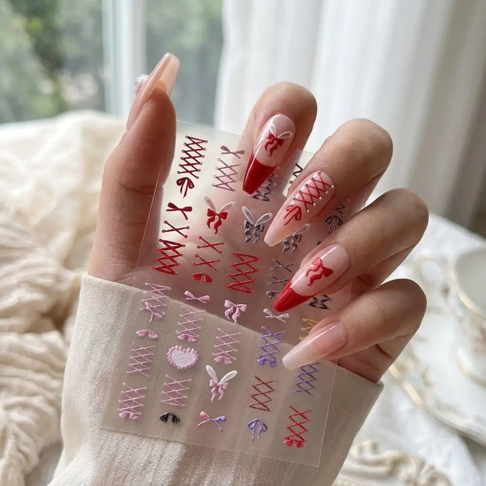 1Pc Unique Bunny Ears Straps Design Ballet Nail Designs Colorful Easy Apply Sweet Fashion Nails For Party Wear Beauty Nails