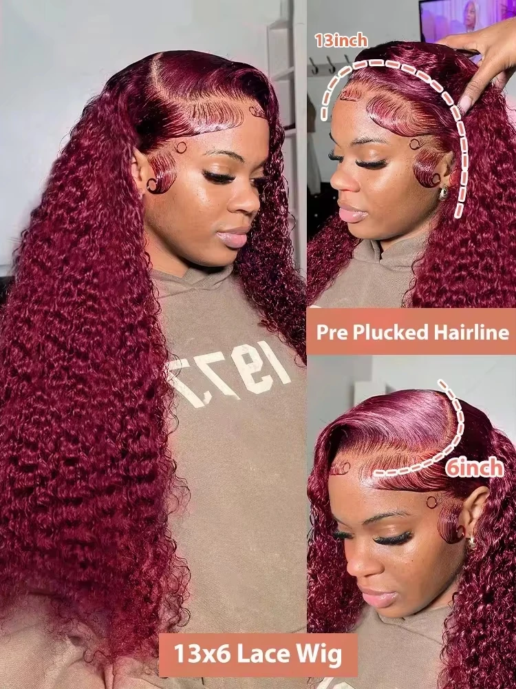 99J بورجوندي موجة عميقة 13x6 HD الدانتيل الباروكة الأمامية مجعد الباروكات الدانتيل الشفاف الجبهة الباروكات النبيذ الأحمر الملونة باروكة من شعر طبيعي للنساء #3