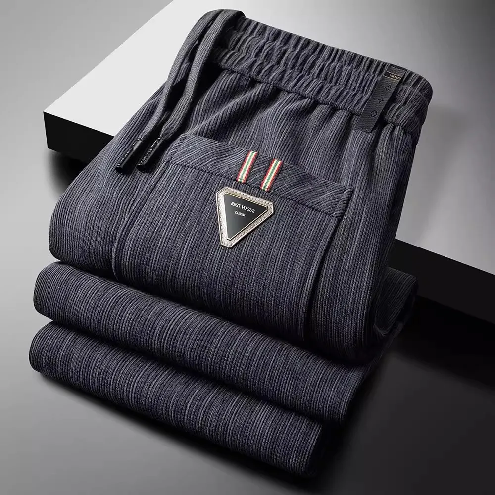 Pantalones de chándal de pierna recta con forro Thiened Fce para hombre, pantalones deportivos informales, pantalones drapeados sueltos y pesados para otoño e invierno