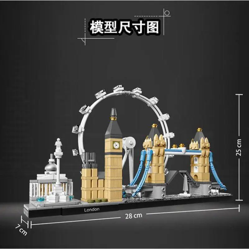 Bloques de construcción City Streetscape Architecture Dubái 21052, Londres, Sídney, Shanghai, Kit de bloques de construcción, modelo clásico,