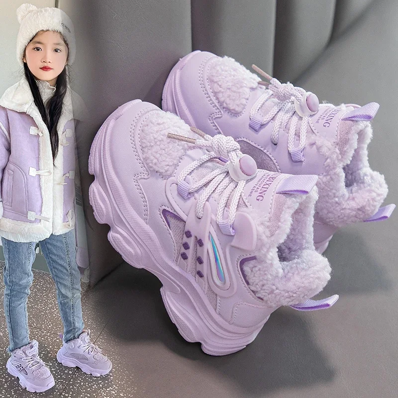 Girls Sneakers Thick Soft Sole Kids Short Boots Elegant Temperament 2024 New Fashion Children Sports Shoes High Top Non-slip