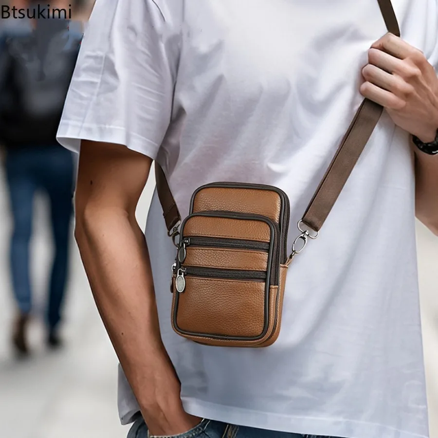 New Men's Shoulder Messenger Bag Casual Sports Genuine Leather Small Crossbody Bags Man Business Sling Bags for Husband Gifts